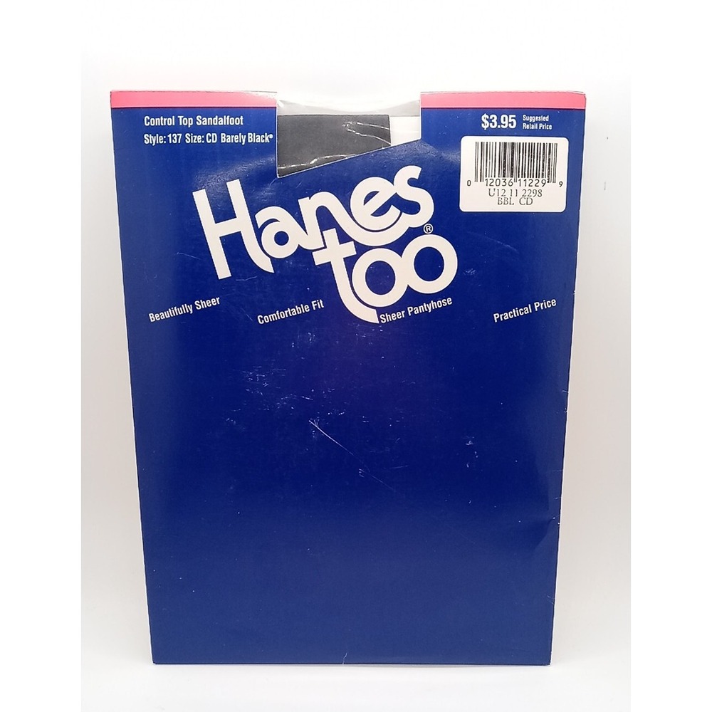 VTG 90s Hanes Pantyhose Sheer Black Sandalfoot Tights Size‎ CD Style 137 New
